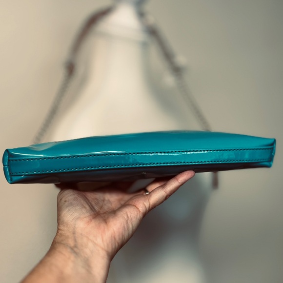 Kate Spade teal and ash purse. Stunning. EUC. Approx 11”x5.75” body. Strap 24.5” - Picture 8 of 16